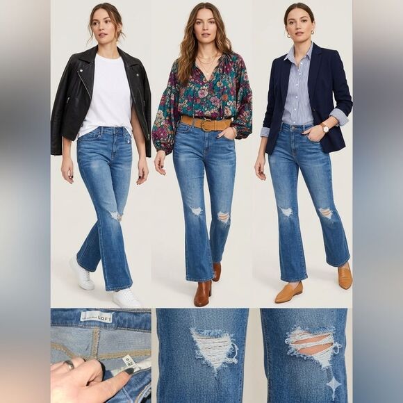 LOFT Denim - LOFT Mid Blue Distressed Flared Jeans